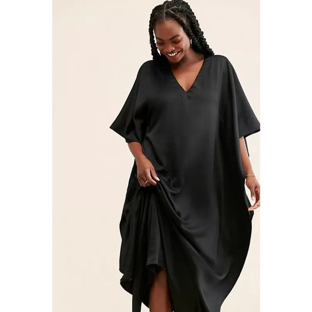 NWT! Ripley Rader BY Free People Satin Crepe Caftan Dress‎ BLACK/SIZE-2